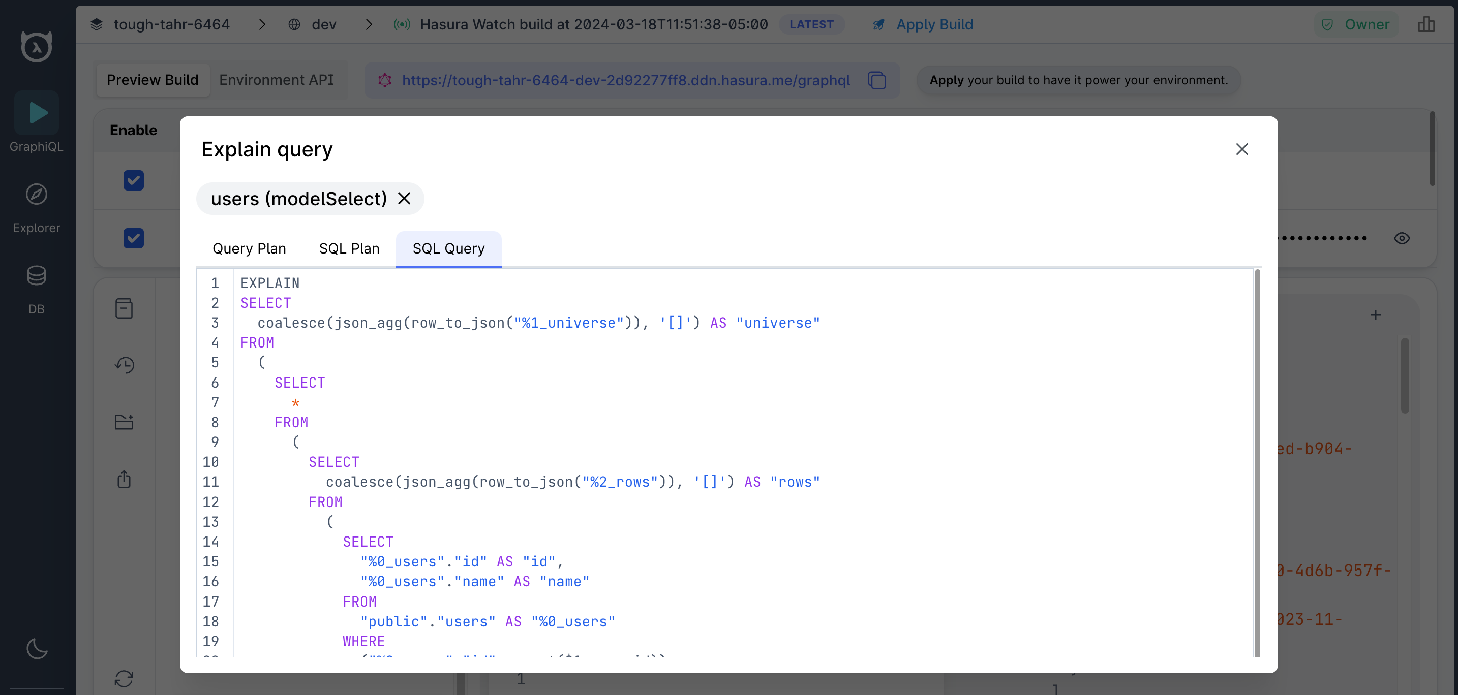 Explain with sql